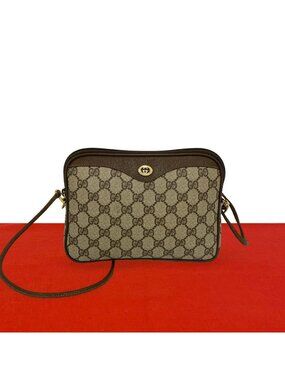 Gucci Vintage GG Logo Pattern Leather Mini Shoulder Bag Pochette Brown